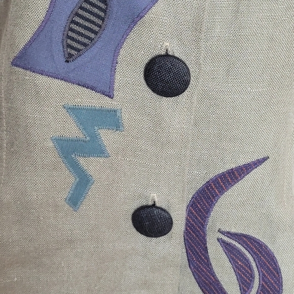 Beppa Linen Art-To-Wear Abstract Collarless Button Front Top  / Blazer - Size M - Picture 6 of 11